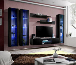 "Arte Fly P2 310Cm Black Gloss Gallery Media Wall - Led-Lit Display Entertainment Unit For Tvs Up To 60"""