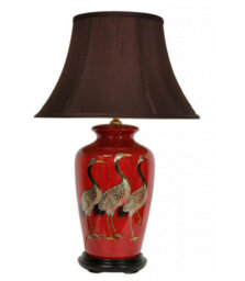 Downton Interiors Red Black Crane Oriental Chinese Ceramic Porcelain Table Lamp With Dark Shade - thumbnail 2