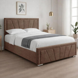 Naples Cappuccino Upholstered Sunrise Small Double Bed Frame, Modern Luxury Floor-Standing Headboard & Footboard - thumbnail 2