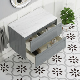 Royal Bathrooms Royal Bathroom Elmore 800mm Matt Pebble Grey Wall Mounted Countertop Bathroom Vanity Unit 2 Drawer With Nova Basin - thumbnail 6
