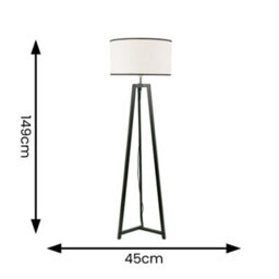 Valuelights Lottie Black Wood Tripod Floor Lamp With Linen Black Trim Drum Shade - thumbnail 4