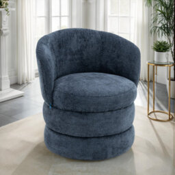 Accent Swivel Chair In Blue Textured Chenille - thumbnail 2