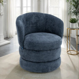 Accent Swivel Chair In Blue Textured Chenille
