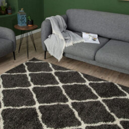 The Rugs Moroccan Shaggy Rugs And Runners Soft  High Pile Dark Grey And Ivory Living Room Kitchen Hallway 740 - thumbnail 4