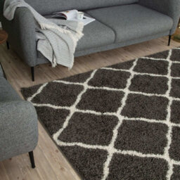 The Rugs Moroccan Shaggy Rugs And Runners Soft  High Pile Dark Grey And Ivory Living Room Kitchen Hallway 740 - thumbnail 7