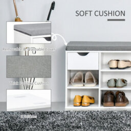 Homcom Shoe Storage Cabinet Bench W/ Cushion Adjustable Shelves White - thumbnail 6