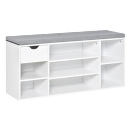 Homcom Shoe Storage Cabinet Bench W/ Cushion Adjustable Shelves White - thumbnail 2