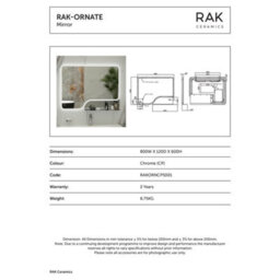 RAK Ceramics Rak Ornate 800X600mm Chrome Led Illuminated Bathroom Mirror With Touch Sensor & Demister Pad, Ip44 Rated - thumbnail 2