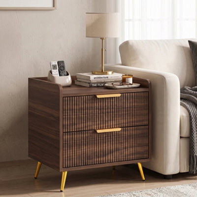 Homcom Bedside Table With 2 Drawers For Bedroom, Living Room, Walnut Brown - image 1