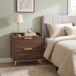 Homcom Bedside Table With 2 Drawers For Bedroom, Living Room, Walnut Brown - thumbnail 9