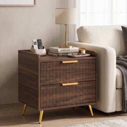 Homcom Bedside Table With 2 Drawers For Bedroom, Living Room, Walnut Brown - thumbnail 1