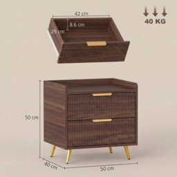 Homcom Bedside Table With 2 Drawers For Bedroom, Living Room, Walnut Brown - thumbnail 3