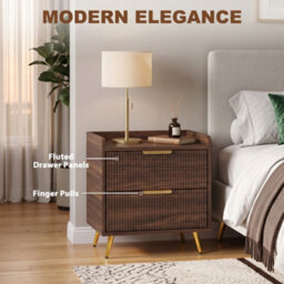 Homcom Bedside Table With 2 Drawers For Bedroom, Living Room, Walnut Brown - thumbnail 4