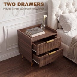 Homcom Bedside Table With 2 Drawers For Bedroom, Living Room, Walnut Brown - thumbnail 5