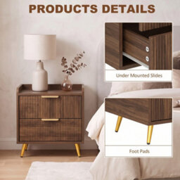Homcom Bedside Table With 2 Drawers For Bedroom, Living Room, Walnut Brown - thumbnail 6