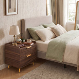 Homcom Bedside Table With 2 Drawers For Bedroom, Living Room, Walnut Brown - thumbnail 7