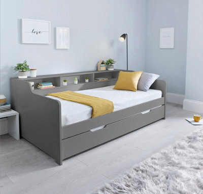 Save On Goods UK 3Ft Single Grey,wood,guest Bed Trundle Frame,bed Underneath,overnighter. Roll Out Under Bed Twin Bed - image 1