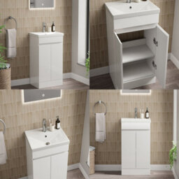 FNX Bathrooms Waterproof 500mm Vanity Unit With Single Ended Bath, Gloss White Front Panel, Brushed Brass Screen, Bath & Slotted Basin Waste - thumbnail 4
