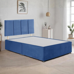 Blue Plush Fabric 5Ft King Size Bed Frame With 20 Inch Vertical Line Headboard And 2 Drawers - thumbnail 2