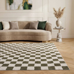 The Rugs Loft Olive And Ivory Checkerboard Living Room Area Rug And Runners Soft Pile - thumbnail 4