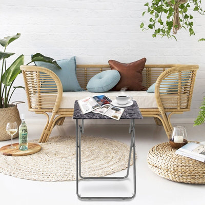 Huhote Compact Folding Snack Table Small Spaces Side Table End Table Coffee Table Beside Table Sofatable Dark Marble Finish - image 1