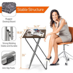Huhote Compact Folding Snack Table Small Spaces Side Table End Table Coffee Table Beside Table Sofatable Dark Marble Finish - thumbnail 6