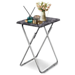 Huhote Compact Folding Snack Table Small Spaces Side Table End Table Coffee Table Beside Table Sofatable Dark Marble Finish - thumbnail 7