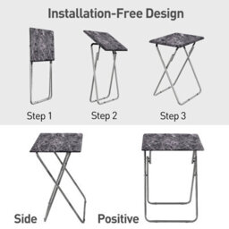 Huhote Compact Folding Snack Table Small Spaces Side Table End Table Coffee Table Beside Table Sofatable Dark Marble Finish - thumbnail 5