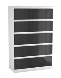 Urbn-Living Urbnliving 109Cm Tall 5 Drawer High Gloss Bedside Chest Of Drawers With Smooth Metal Runner White & Black - thumbnail 2