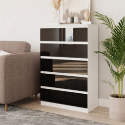 Urbn-Living Urbnliving 109Cm Tall 5 Drawer High Gloss Bedside Chest Of Drawers With Smooth Metal Runner White & Black