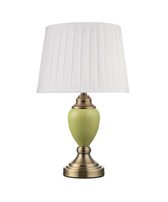 Lighting Supermarket Malham Small Touch Control Table Lamp With Ivory Pleated Shade - Green & Antique Brass - image 1