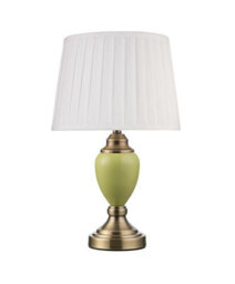 Lighting Supermarket Malham Small Touch Control Table Lamp With Ivory Pleated Shade - Green & Antique Brass - thumbnail 1