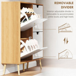 Wyld Haus Margarita Shoe Cabinet, Natural Wood-Effect Frame With White Doors, 4 Flip Drawers, 95W X 26D X 95H Cm - thumbnail 7