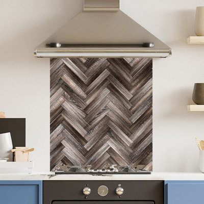 Choose Your Print Premium 59.5 X 74.5Cm Herringbone Wood 6mm Glass Toughened Kitchen Splashback - image 1