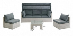 Home Detail Rattan Garden Daybed Lounge Set With Canopy & Coffee Table, Grey - thumbnail 3