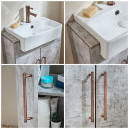 Homestylestore 550mm Concrete Grey Floorstanding Bathroom Vanity Unit And Aged Bronze T Bar Handle - thumbnail 2