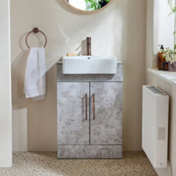 Homestylestore 550mm Concrete Grey Floorstanding Bathroom Vanity Unit And Aged Bronze T Bar Handle - thumbnail 1