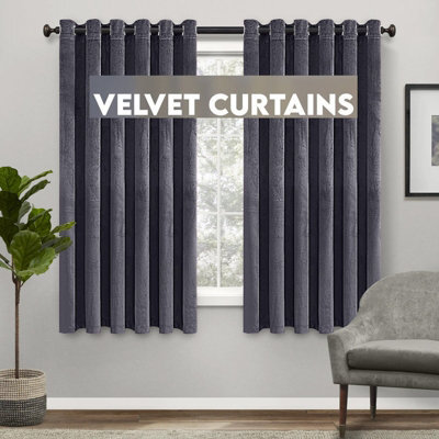 Ameha Charcoal Velvet Crushed Curtains Blackout Thermal Insulated Ring Top Ready Made Window Curtain Pair 66'' X 54'' - image 1