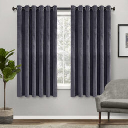 Ameha Charcoal Velvet Crushed Curtains Blackout Thermal Insulated Ring Top Ready Made Window Curtain Pair 66'' X 54'' - thumbnail 2