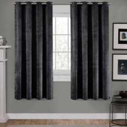 Ameha Charcoal Velvet Crushed Curtains Blackout Thermal Insulated Ring Top Ready Made Window Curtain Pair 66'' X 54'' - thumbnail 6