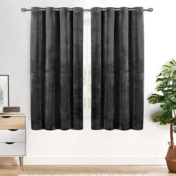 Ameha Charcoal Velvet Crushed Curtains Blackout Thermal Insulated Ring Top Ready Made Window Curtain Pair 66'' X 54'' - thumbnail 7