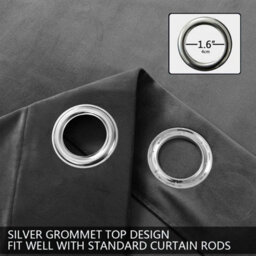 Ameha Charcoal Velvet Crushed Curtains Blackout Thermal Insulated Ring Top Ready Made Window Curtain Pair 66'' X 54'' - thumbnail 4