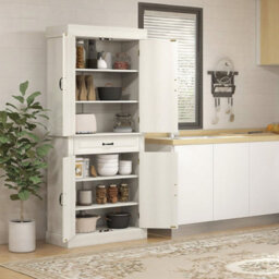 Wyld Haus Tokeri Tall Cream White Pantry Cabinet 4 Doors 2 Three-Tier Cabinets And Drawer 80W X 35D X 180H Cm - thumbnail 2