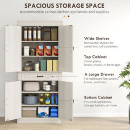 Wyld Haus Tokeri Tall Cream White Pantry Cabinet 4 Doors 2 Three-Tier Cabinets And Drawer 80W X 35D X 180H Cm - thumbnail 4
