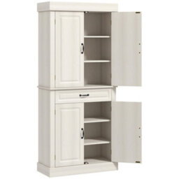 Wyld Haus Tokeri Tall Cream White Pantry Cabinet 4 Doors 2 Three-Tier Cabinets And Drawer 80W X 35D X 180H Cm - thumbnail 1