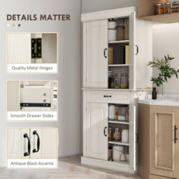 Wyld Haus Tokeri Tall Cream White Pantry Cabinet 4 Doors 2 Three-Tier Cabinets And Drawer 80W X 35D X 180H Cm - thumbnail 5