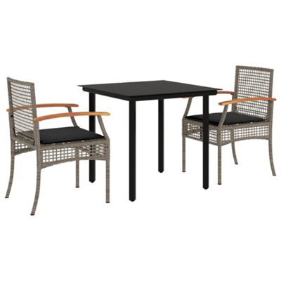 Berkfield Durable 3 Piece Garden Dining Set With Cushions Grey Poly Rattan