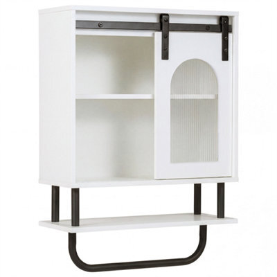 3-Tier Storage Bathroom Wall Cabinet Industrial Design With Towel Rack White - image 1