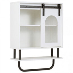 3-Tier Storage Bathroom Wall Cabinet Industrial Design With Towel Rack White - thumbnail 1