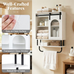 3-Tier Storage Bathroom Wall Cabinet Industrial Design With Towel Rack White - thumbnail 5
